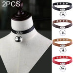 2 PCS Colar de Couro Estilo Punk Japonês com Sino e Pendente para Pescoço Feminino, Entrega de Cor Aleatória, LD01
