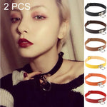 2 PCS Colar de Couro com Rebites Estilo Punk Harajuku com Fecho de Coração, Tendência da Moda, Entrega de Cor Aleatória, MDXQ