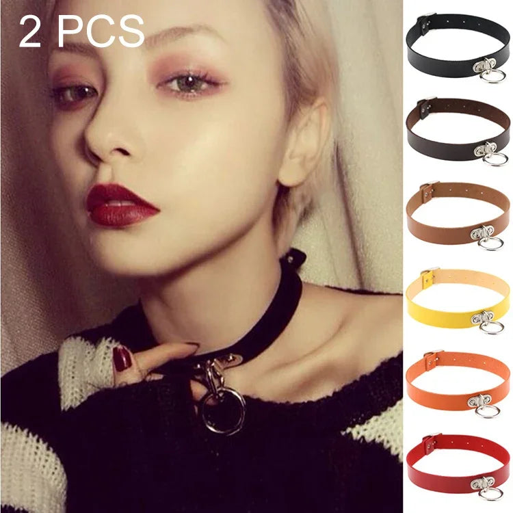 2 PCS Colar de Couro com Rebites Estilo Punk Harajuku com Fecho de Coração, Tendência da Moda, Entrega de Cor Aleatória, MDXQ