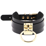 Colar Gargantilha O em Couro PU Dourado Estilo Harajuku Europeu e Americano Anel Único Largo para Rua e Discoteca, Anel Dourado