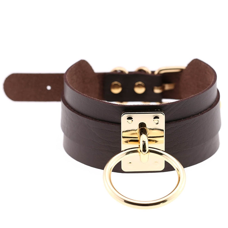 Colar Gargantilha O em Couro PU Dourado Estilo Harajuku Europeu e Americano Anel Único Largo para Rua e Discoteca, Anel Dourado
