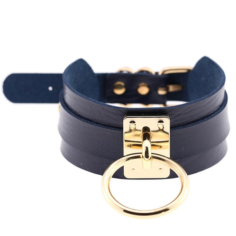 Colar Gargantilha O em Couro PU Dourado Estilo Harajuku Europeu e Americano Anel Único Largo para Rua e Discoteca, Anel Dourado