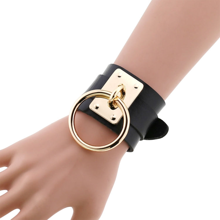 Colar Gargantilha O em Couro PU Dourado Estilo Harajuku Europeu e Americano Anel Único Largo para Rua e Discoteca, Anel Dourado
