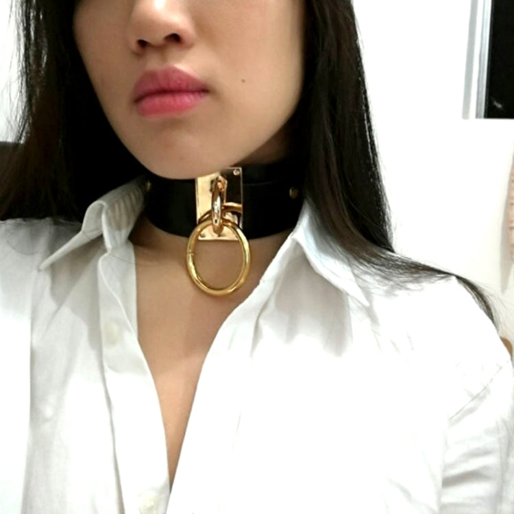 Colar Gargantilha O em Couro PU Dourado Estilo Harajuku Europeu e Americano Anel Único Largo para Rua e Discoteca, Anel Dourado