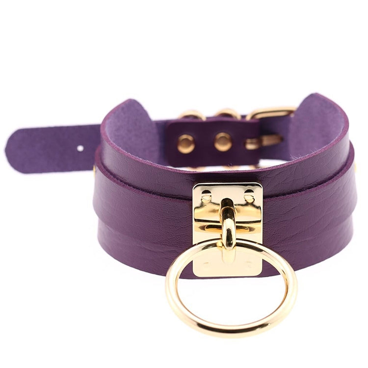 Colar Gargantilha O em Couro PU Dourado Estilo Harajuku Europeu e Americano Anel Único Largo para Rua e Discoteca, Anel Dourado