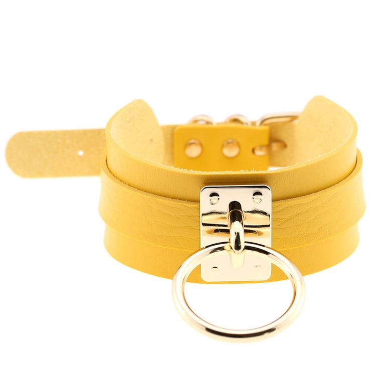 Colar Gargantilha O em Couro PU Dourado Estilo Harajuku Europeu e Americano Anel Único Largo para Rua e Discoteca, Anel Dourado