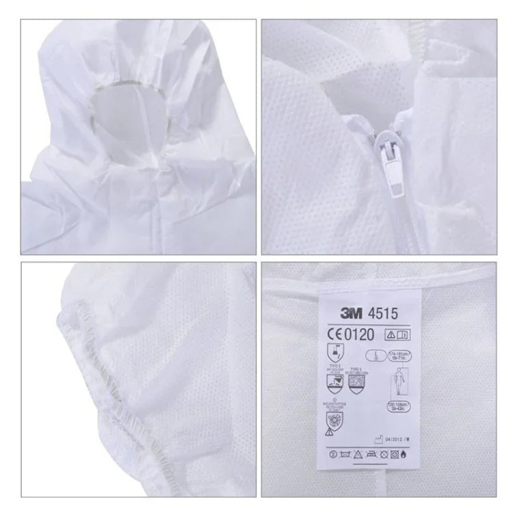 Fato de Areia Anti-estático e Anti-químico Branco 3M 4515 de Peça Única com Capuz, Tamanho: L, 3M L