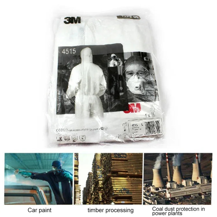 Fato de Areia Anti-estático e Anti-químico Branco 3M 4515 de Peça Única com Capuz, Tamanho: L, 3M L