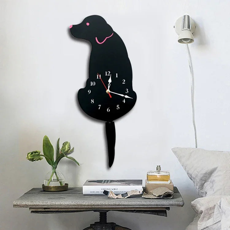 Relógio de Parede em Forma de Cão a Pilhas para Decoração de Escritório em Casa e Quarto com Cauda Oscilante, Tamanho: 42 x 18cm, Cão (Preto), Cão (Branco)
