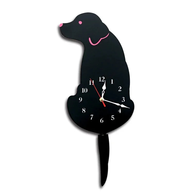 Relógio de Parede em Forma de Cão a Pilhas para Decoração de Escritório em Casa e Quarto com Cauda Oscilante, Tamanho: 42 x 18cm, Cão (Preto), Cão (Branco)