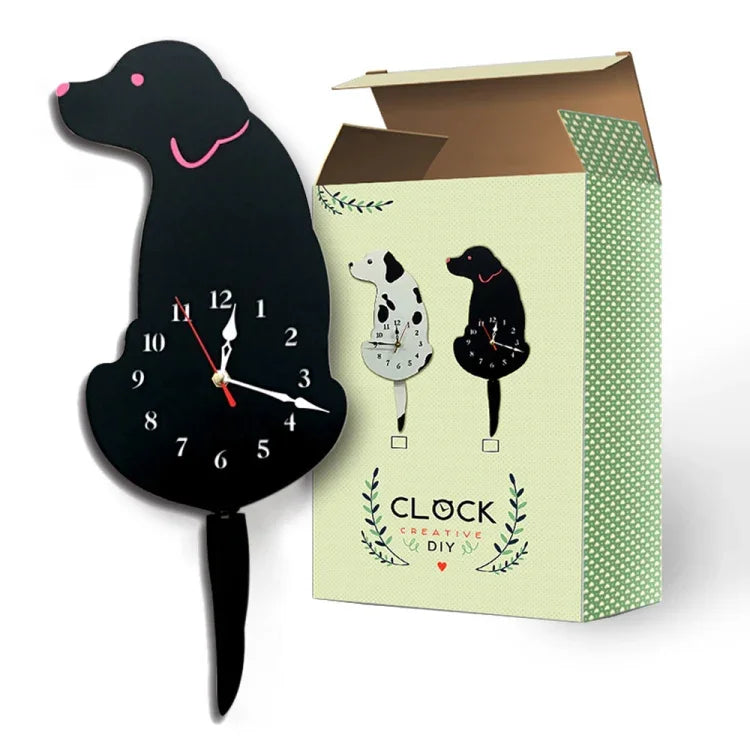 Relógio de Parede em Forma de Cão a Pilhas para Decoração de Escritório em Casa e Quarto com Cauda Oscilante, Tamanho: 42 x 18cm, Cão (Preto), Cão (Branco)