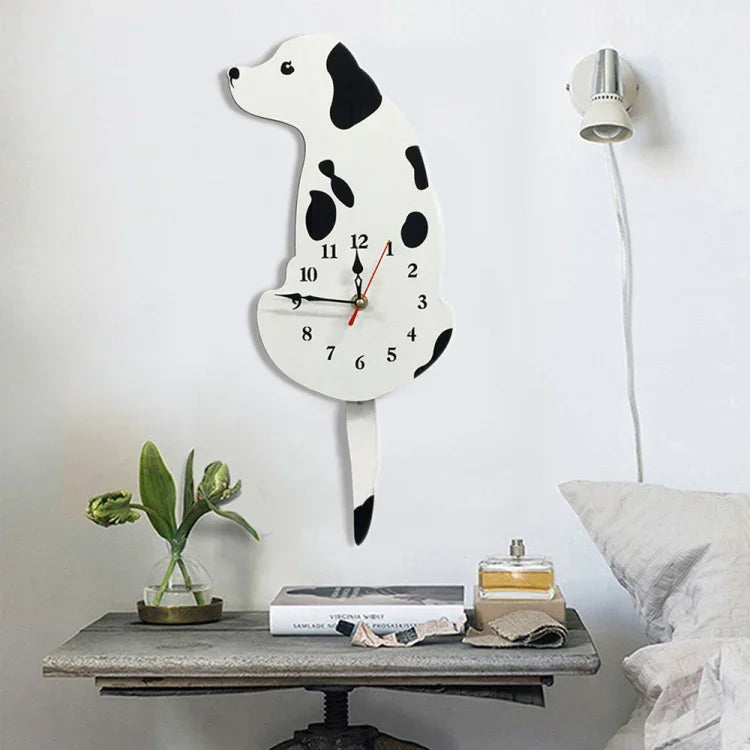 Relógio de Parede em Forma de Cão a Pilhas para Decoração de Escritório em Casa e Quarto com Cauda Oscilante, Tamanho: 42 x 18cm, Cão (Preto), Cão (Branco)