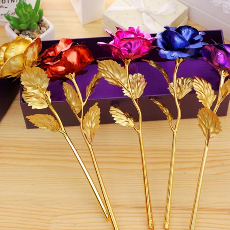 Flor Artificial Decorativa Folheada a Ouro 24K, Entrega de Cor Aleatória, Folheada a Ouro 24K
