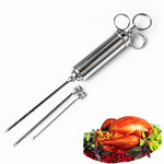 Seringa de 60ml em Aço Inoxidável com Duas Agulhas para Condimentos, Injetor de Carne de Peru, Ferramentas de Cozinha, Injetor de Marinada em Aço Inoxidável