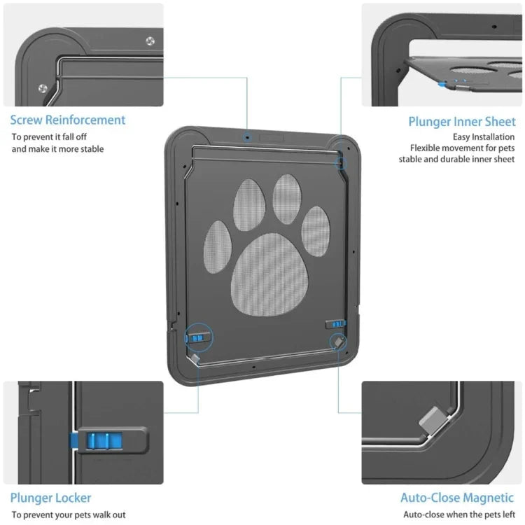 Porta de Segurança para Animais com Padrão de Pegada, Fecho Automático / Trancável, Janela com Aba para Gatos, Porta de Tela para Animais, Tamanho: 42x37cm, 42x37cm