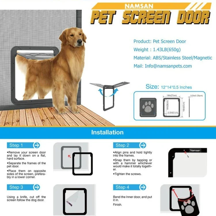 Porta de Segurança para Animais com Padrão de Pegada, Fecho Automático / Trancável, Janela com Aba para Gatos, Porta de Tela para Animais, Tamanho: 42x37cm, 42x37cm