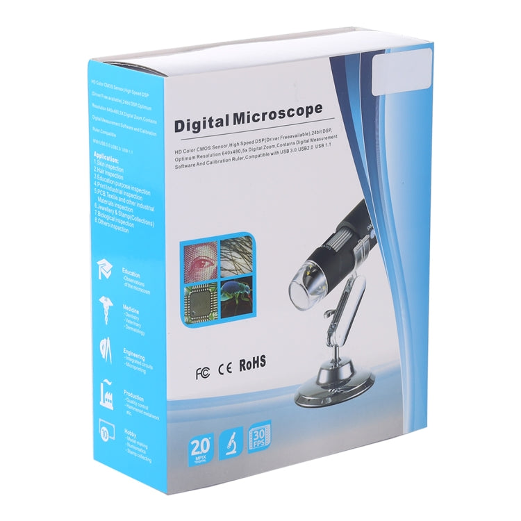 Microscópio digital USB com ampliação, sensor de imagem HD 0,3MP 2560x1920P, 8 LEDs e suporte profissional