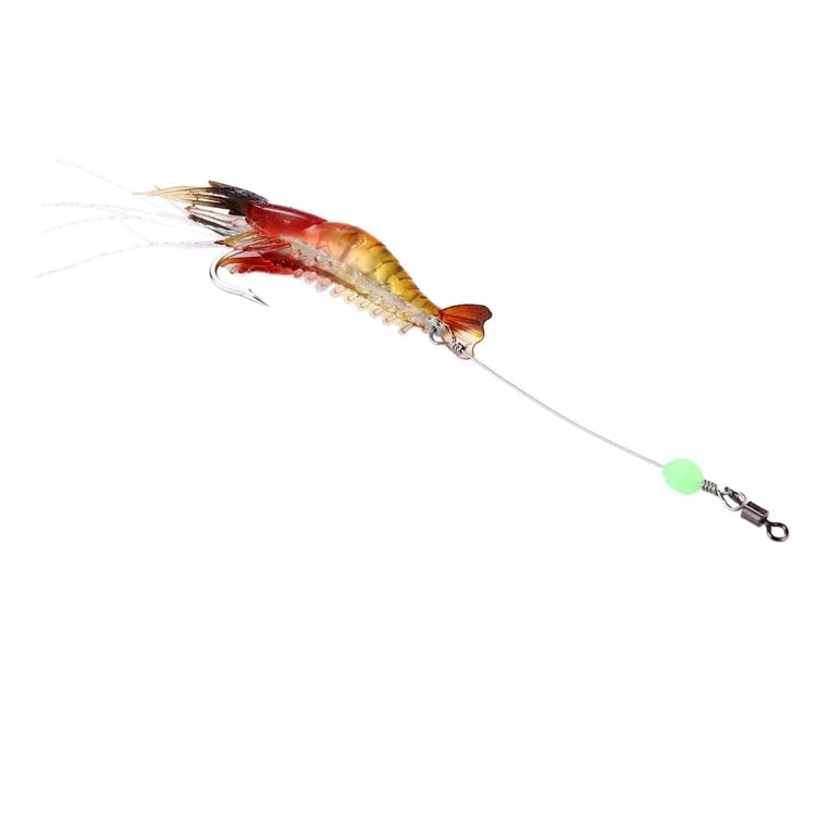 Iscas Artificiais Luminosas em Forma de Camarão para Pesca com Anzol, Comprimento: 7cm, Amarelo Vermelho