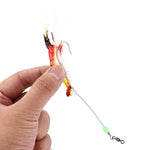 Iscas Artificiais Luminosas em Forma de Camarão para Pesca com Anzol, Comprimento: 7cm, Amarelo Vermelho
