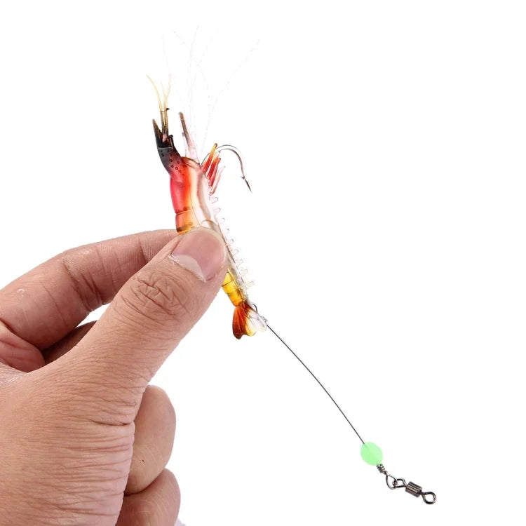 Iscas Artificiais Luminosas em Forma de Camarão para Pesca com Anzol, Comprimento: 7cm, Amarelo Vermelho