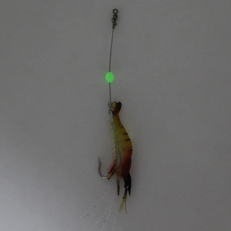 Iscas Artificiais Luminosas em Forma de Camarão para Pesca com Anzol, Comprimento: 7cm, Amarelo Vermelho