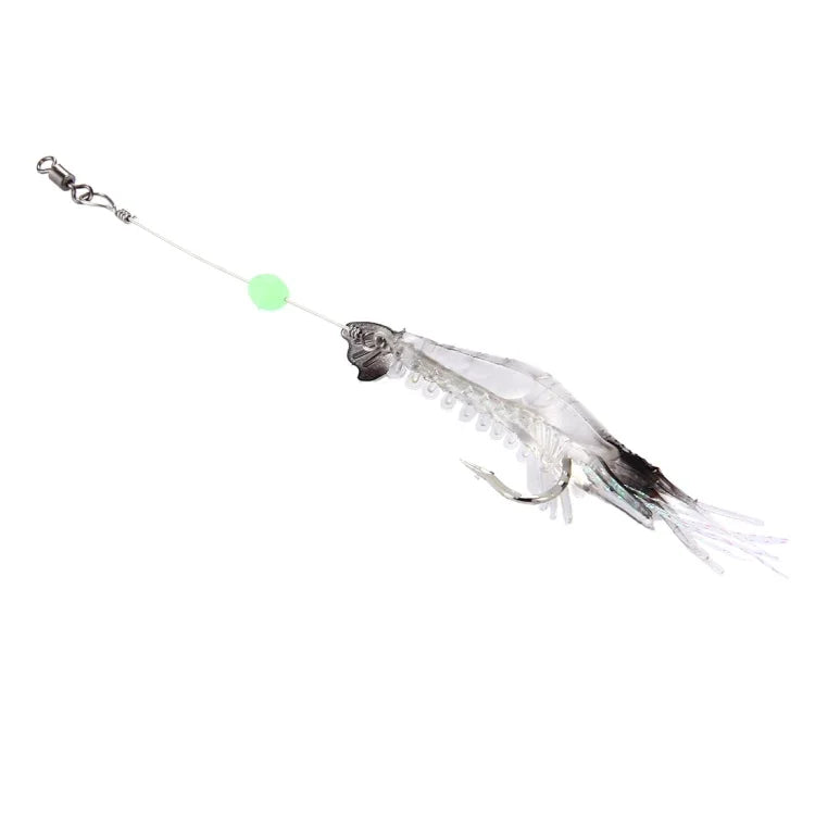 Iscas Artificiais Luminosas em Forma de Camarão para Pesca com Anzol, Comprimento: 7cm, Branco Preto
