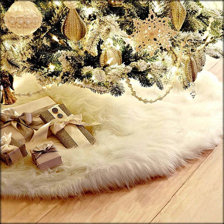 Saia de Árvore de Natal em Plush, Decoração Redonda Branca, Diâmetro: 90cm, 90cm