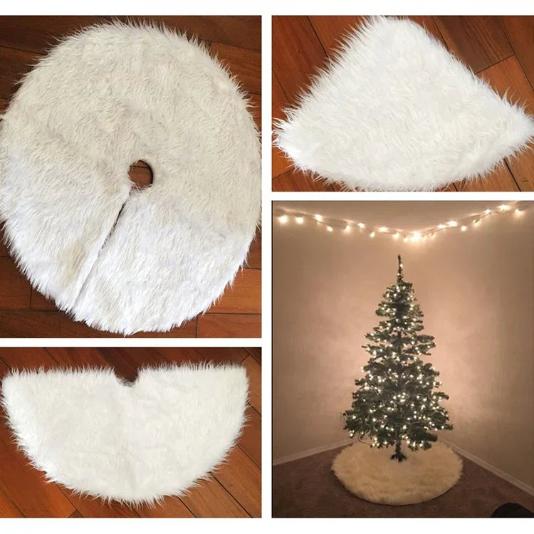 Saia de Árvore de Natal em Plush, Decoração Redonda Branca, Diâmetro: 90cm, 90cm