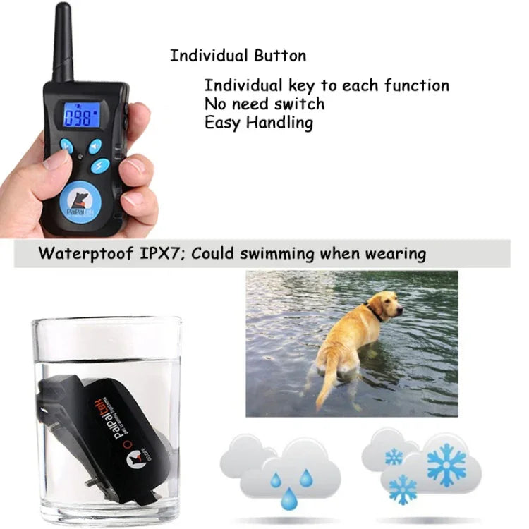 Colar Automático Anti-Latido Sistema de Controlo de Treino para Animais + Colar de Couro PU com Choque Elétrico para Cães, PD520