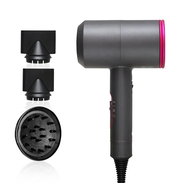 Secador de cabelo de alta potência com ar frio e quente aniônico e temperatura constante, Plugue EU, Plugue EU (Vermelho + Cinzento) +3