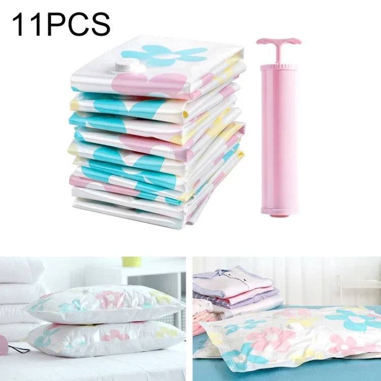 11 PCS Saco de armazenamento a vácuo que poupa espaço com padrão de girassóis, saco de armazenamento a vácuo para edredões e roupas com bomba manual, incluindo: 3 PCS 80*100 cm, 2 PCS 60*80 cm, 3 PCS 50*70 cm, 2 PCS 40*60 cm, 11 PCS saco de armazenamento