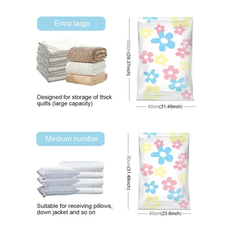 11 PCS Saco de armazenamento a vácuo que poupa espaço com padrão de girassóis, saco de armazenamento a vácuo para edredões e roupas com bomba manual, incluindo: 3 PCS 80*100 cm, 2 PCS 60*80 cm, 3 PCS 50*70 cm, 2 PCS 40*60 cm, 11 PCS saco de armazenamento