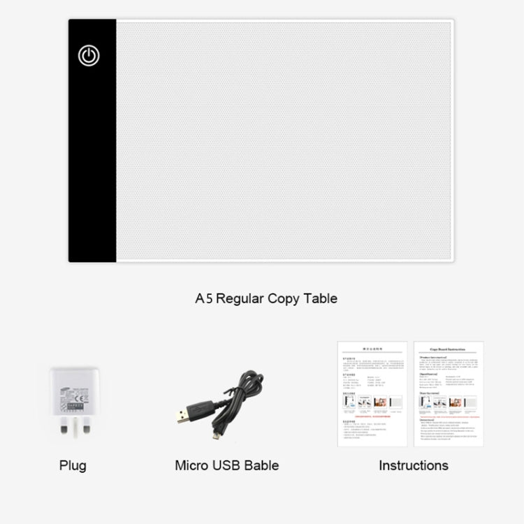 Quadros de Cópia Acrílicos Ultra-finos USB de Tamanho A5 com Três Níveis de Brilho Regulável para Desenho de Esboços de Anime, com Cabo USB e Ficha, A5 com Cabo USB e Ficha