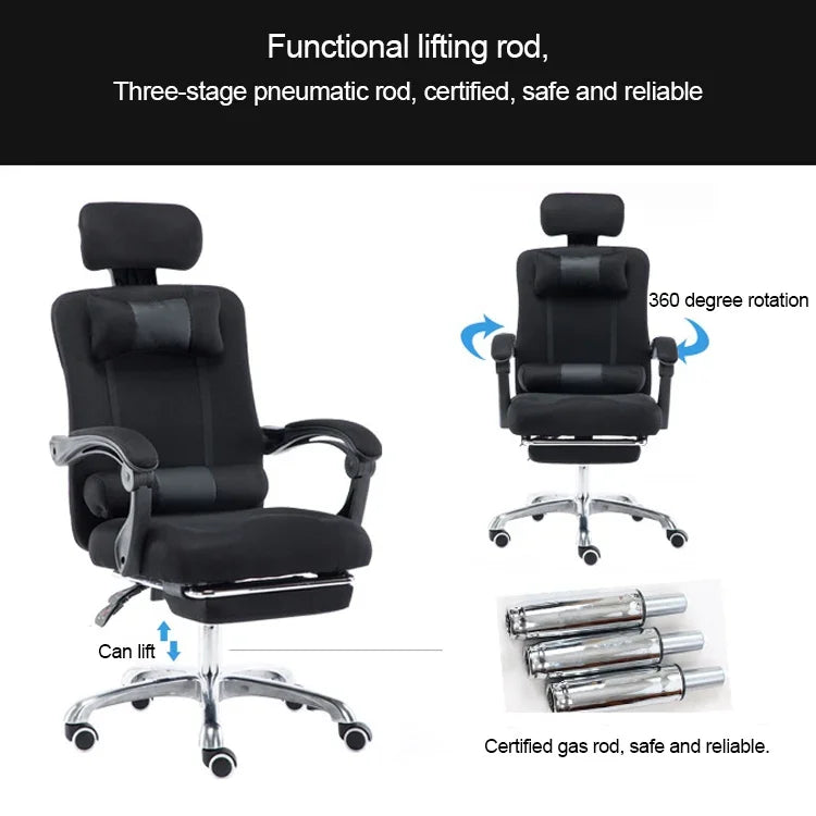 RC-10-1 Cadeira de Computador, Cadeira de Escritório, Cadeira de Jogos em Casa com Tecido de Rede, Descanso para Pés Giratório Elevado, com Pés de Aço
