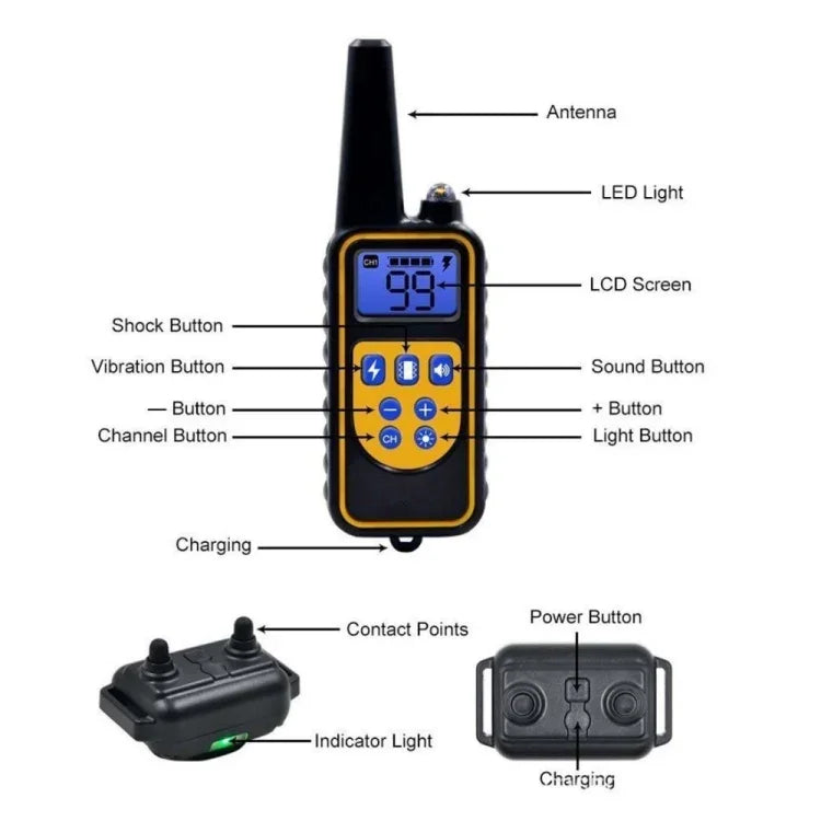 880-2 800 Jardas Colar Recargável com Controlo Remoto para Treino de Cães Dispositivo Anti-Latidos, 880-2 Preto Preto, 880-2 Preto+Laranja