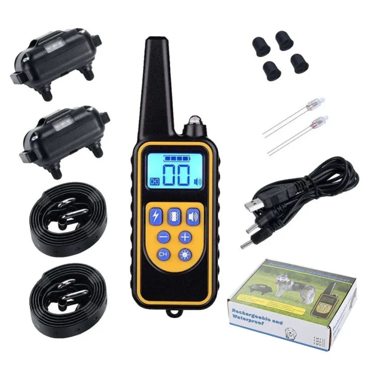 880-2 800 Jardas Colar Recargável com Controlo Remoto para Treino de Cães Dispositivo Anti-Latidos, 880-2 Preto Preto, 880-2 Preto+Laranja