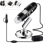 Microscópio Digital USB 3 em 1 com Sensor de Imagem HD 1600X, 8 LEDs e Suporte Profissional