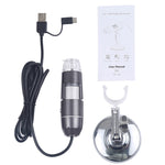 Microscópio Digital USB 3 em 1 com Sensor de Imagem HD 1600X, 8 LEDs e Suporte Profissional