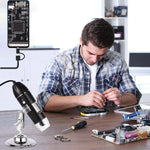 Microscópio Digital USB 3 em 1 com Sensor de Imagem HD 1600X, 8 LEDs e Suporte Profissional