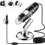 Microscópio Digital USB 3 em 1 com Sensor de Imagem HD 1600X, 8 LEDs e Suporte Profissional