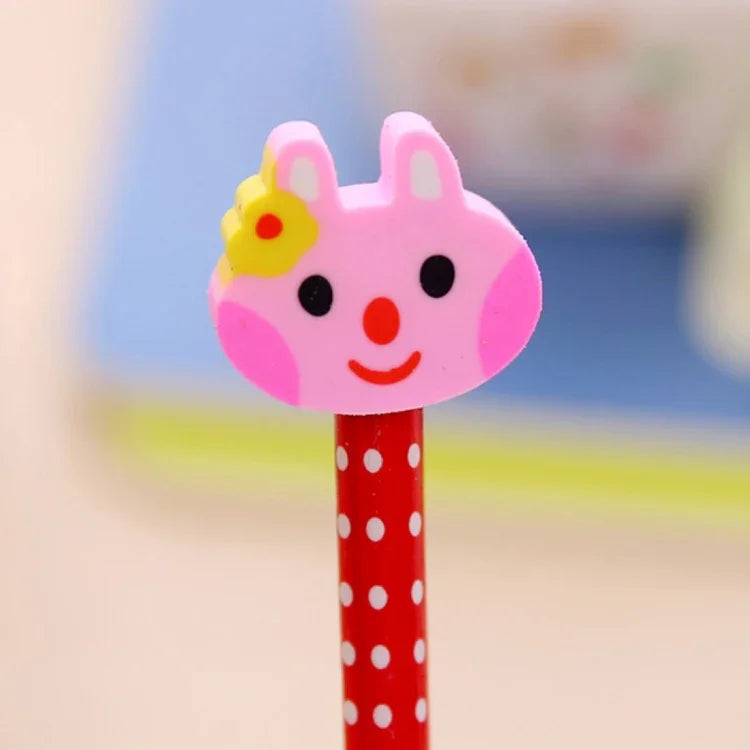 10 Unidades Lápis HB de Madeira com Borracha, Série Animais de Desenho Animado, Material Escolar para Crianças, Entrega de Cor Aleatória