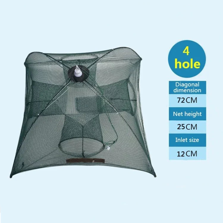 Rede de Pesca Automática Dobrável com 4 Furos em Nylon para Camarão, Caranguejo, Peixe Minnow, Rede de Arremesso, Acessório de Pesca, 4 Furos