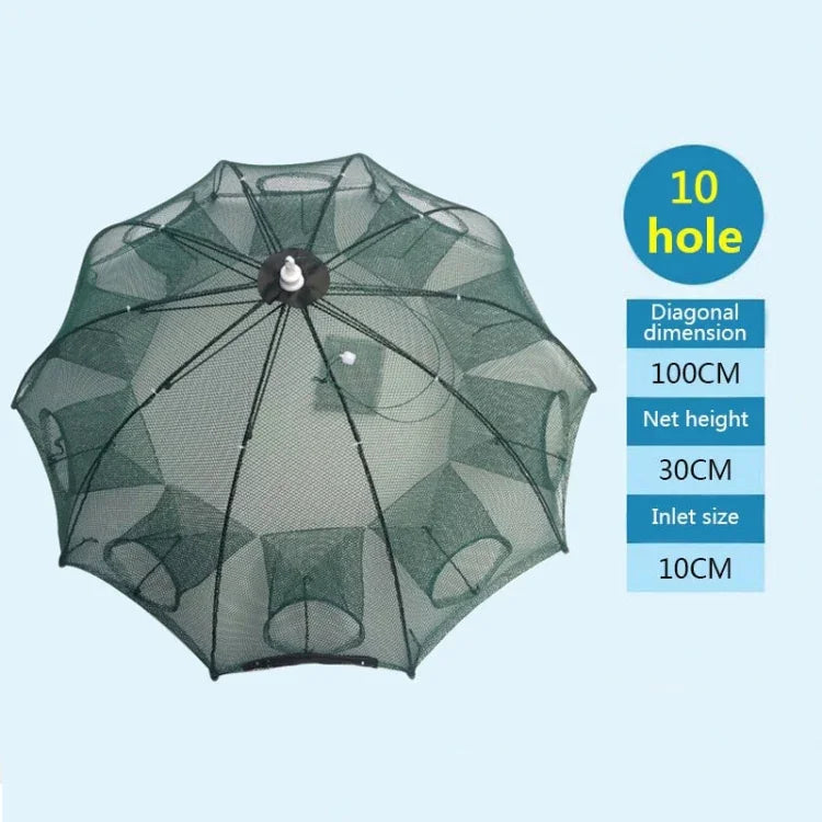 Rede de Pesca Dobrável Automática com 10 Furos em Nylon para Camarão, Caranguejo, Robalo, Armadilha para Peixe, Rede de Pesca, 10 Furos
