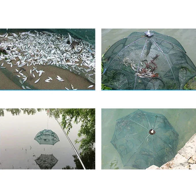Rede de Pesca Automática Dobrável com 12 Furos Armadilha de Camarão, Caranguejo e Peixe em Nylon, 12 Furos