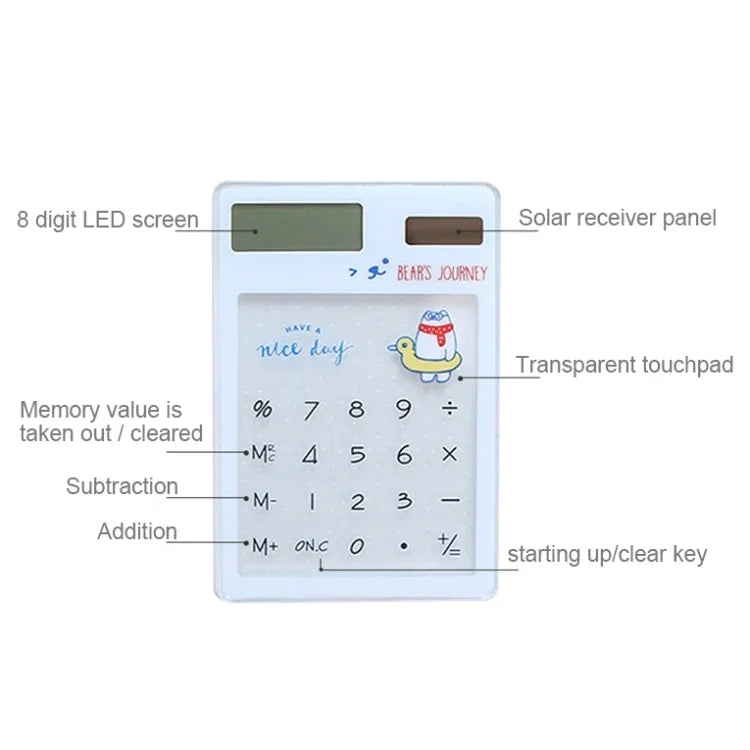Calculadora com Ecrã LED de 8 Dígitos, Teclado Tátil Transparente e Painel Solar, Entrega de Cor Aleatória, Calculadora de 8 Dígitos