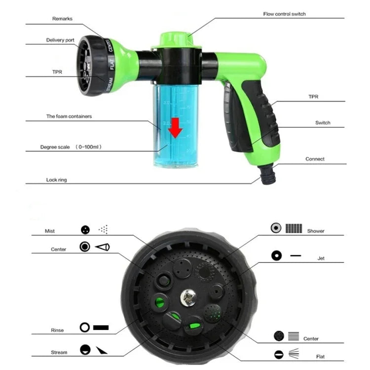 Pistola de Água de Espuma Multifuncional para Carro Ferramentas de Rega para Jardim Chuveiro para Animais, Entrega de Cor Aleatória, Sem Mangueira, Pistola de Água