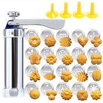 Máquina Multifuncional para Bolachas e Biscoitos com Moldes para Decoração, 20 Moldes e 4 Bicos, Prateado Multifuncional