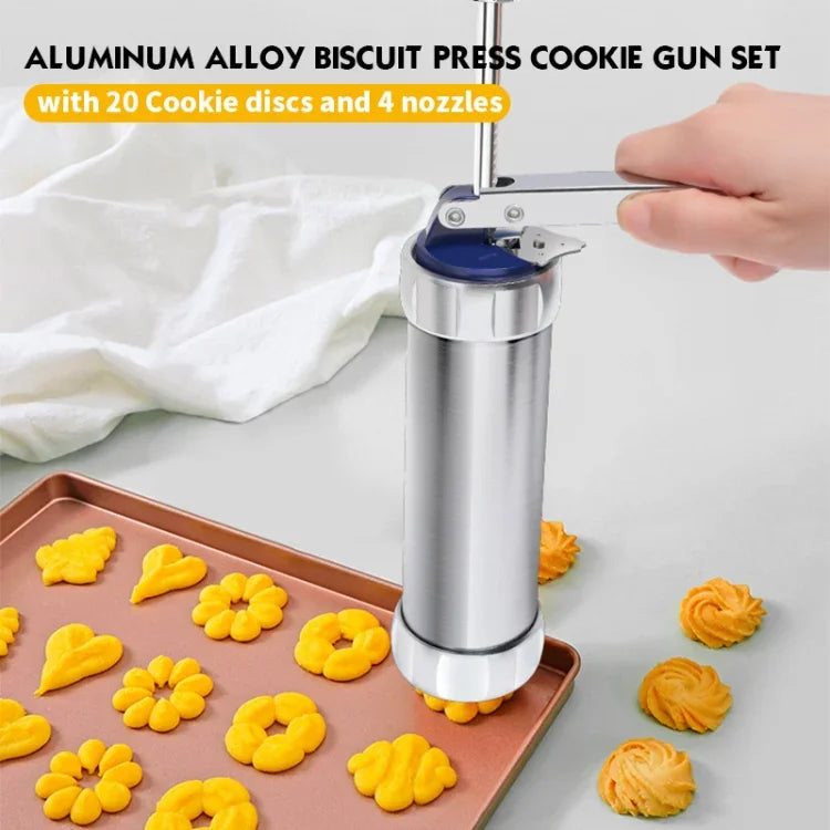 Máquina Multifuncional para Bolachas e Biscoitos com Moldes para Decoração, 20 Moldes e 4 Bicos, Prateado Multifuncional