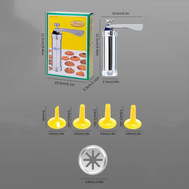 Máquina Multifuncional para Bolachas e Biscoitos com Moldes para Decoração, 20 Moldes e 4 Bicos, Prateado Multifuncional