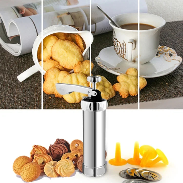 Máquina Multifuncional para Bolachas e Biscoitos com Moldes para Decoração, 20 Moldes e 4 Bicos, Prateado Multifuncional